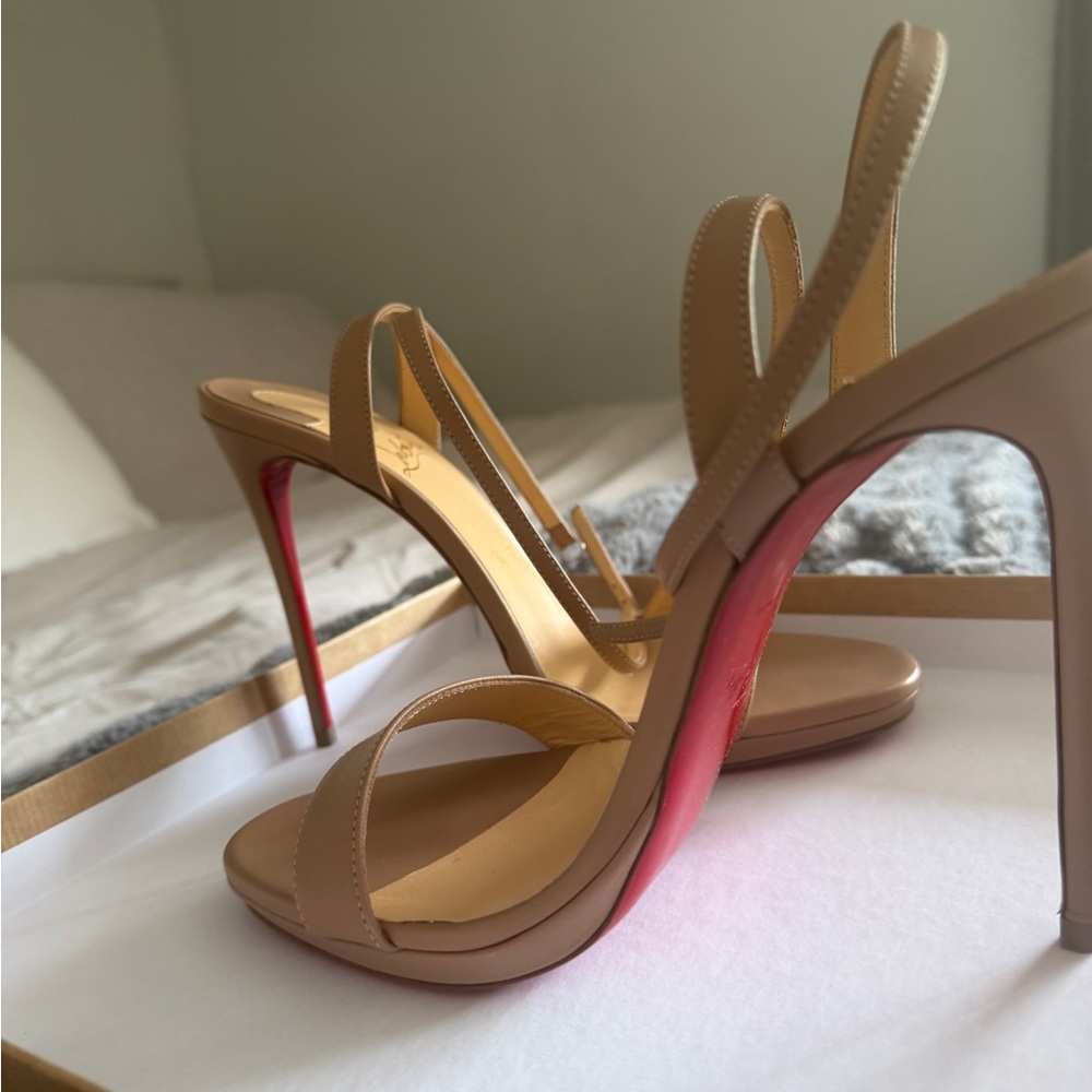 Christian Louboutin Beige Open-Toe Slingback Heels with Red Sole - Picture 2 of 5